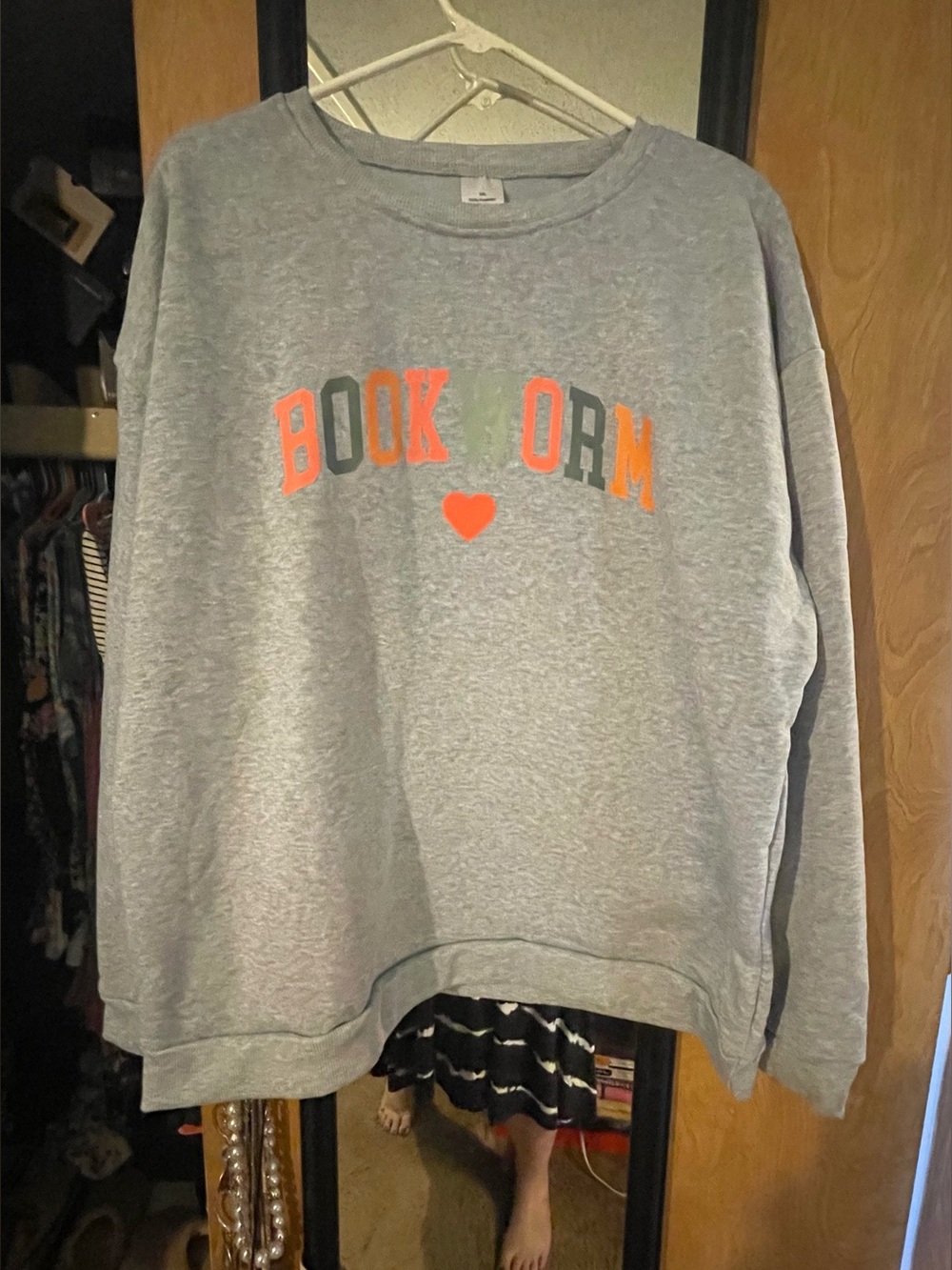 Bookworm Gray Sweatshirt with Orange & Olive Lettering